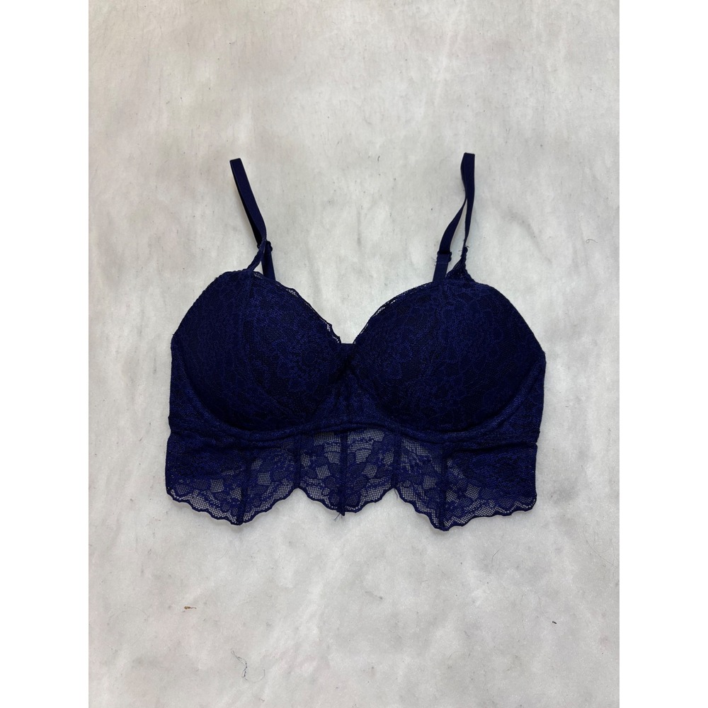 PINK Victoria's Secret Lace‎ Bralette Navy Blue Padded Bra Sp